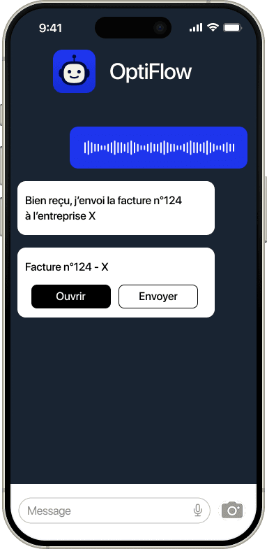 Exemple d'interaction CRM avec agent IA OptiFlow