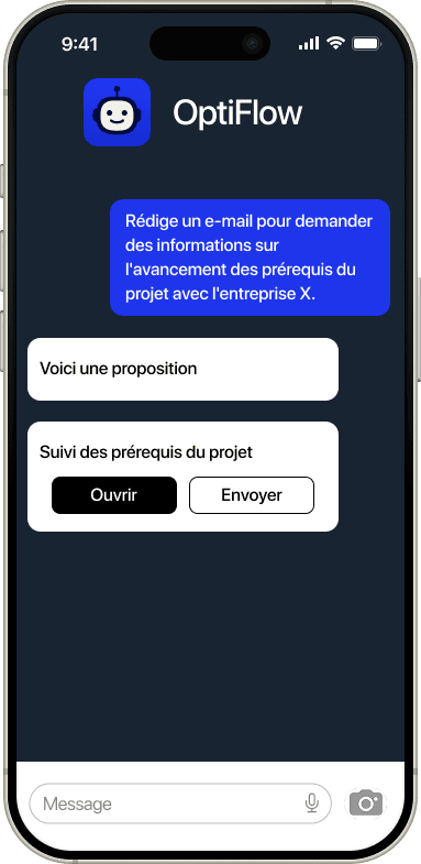 Exemple de rédaction d'email par agent IA OptiFlow